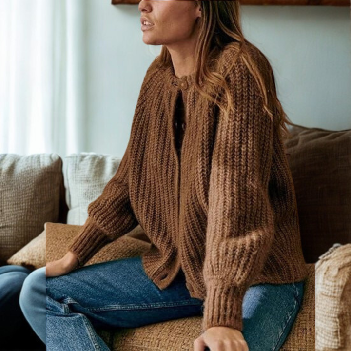 ELOWEN™ - Comfy Plain Button Down Long Sleeve Round Neck Cardigan