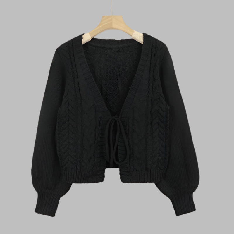 SHERICA™ – Cozy Vintage Chunky Tie-Front Long Sleeve Cardigan
