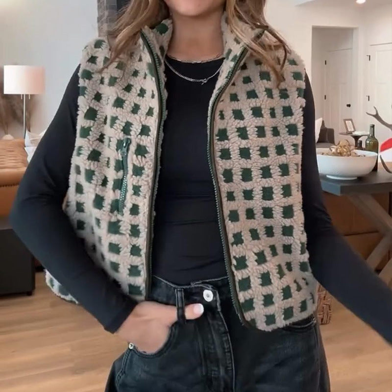 CONCUELO™ – Casual Plaid Sleeveless Zip-Up Vest