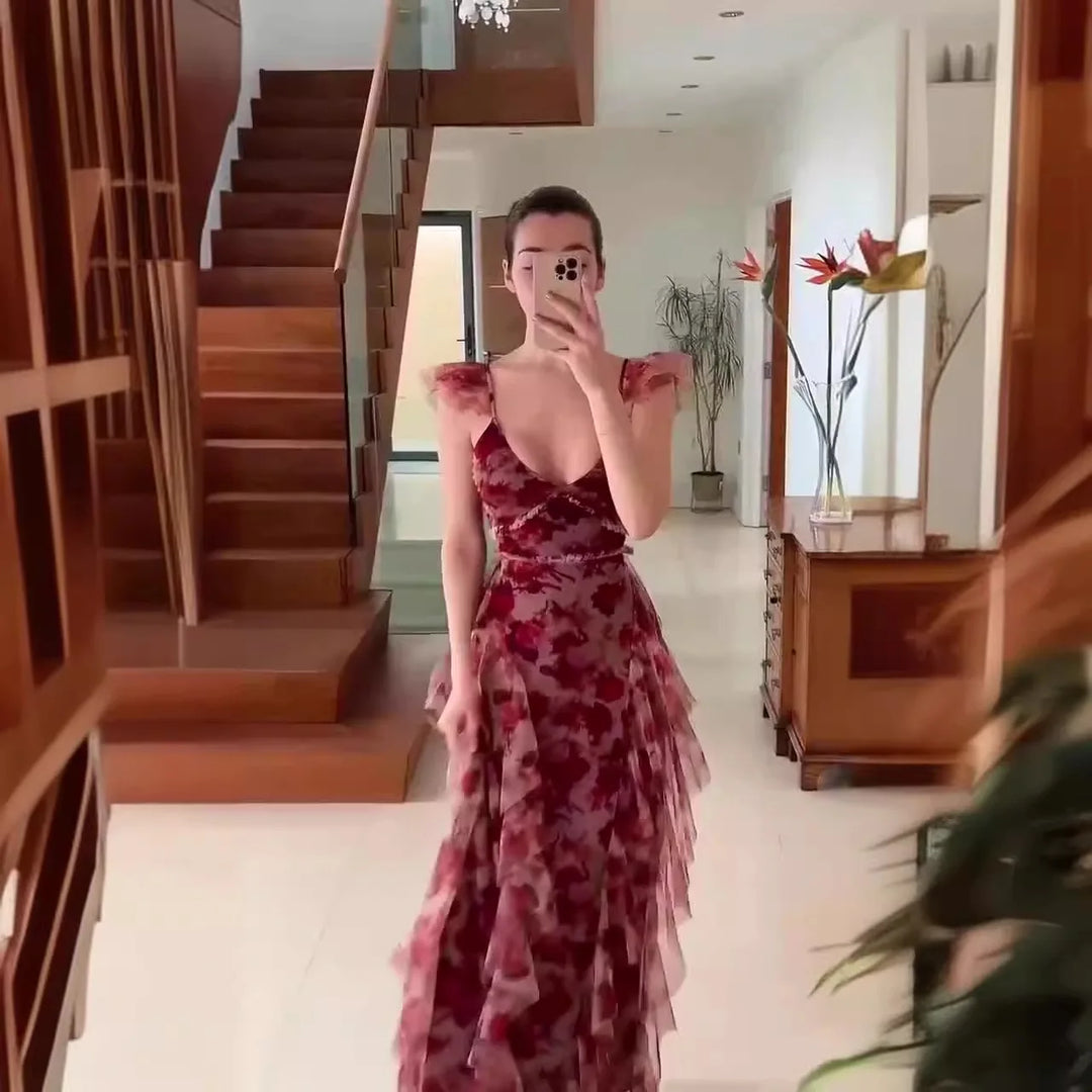 MARIELA™ – Romantic Floral Ruffle Maxi Dress